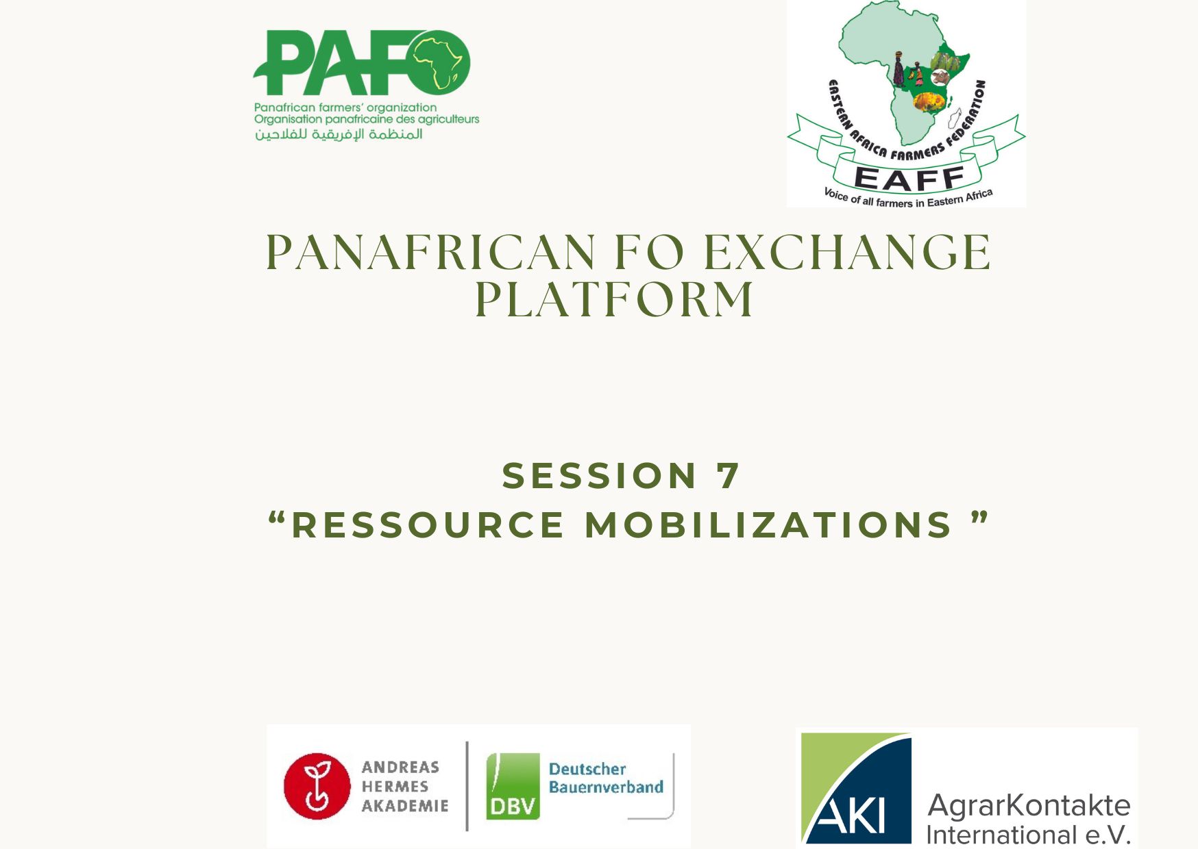 Plateforme d’échange entre OP : Sessions « Mobilisation des Ressources », modérées par l'EAFF Miniature Session 7